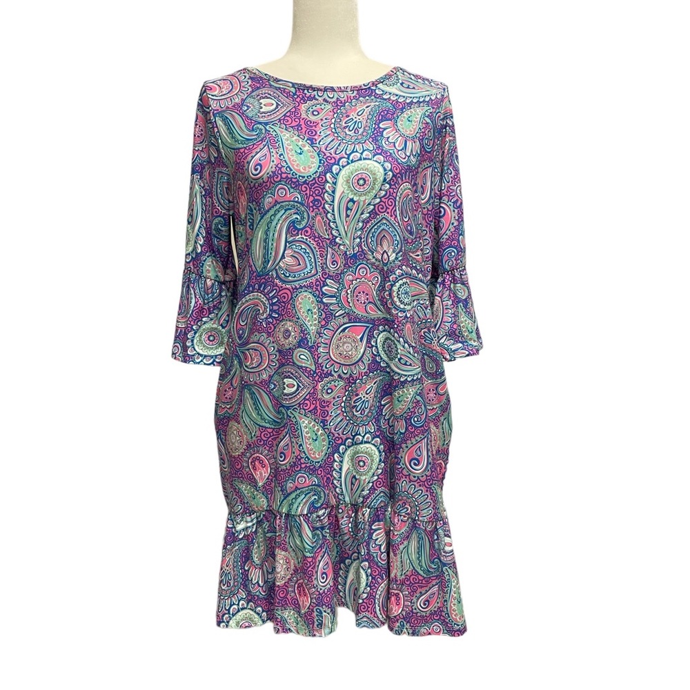 Simply Southern S Poly-knit Pink Blue Paisley Print Tunic Dress Cover-up 147258